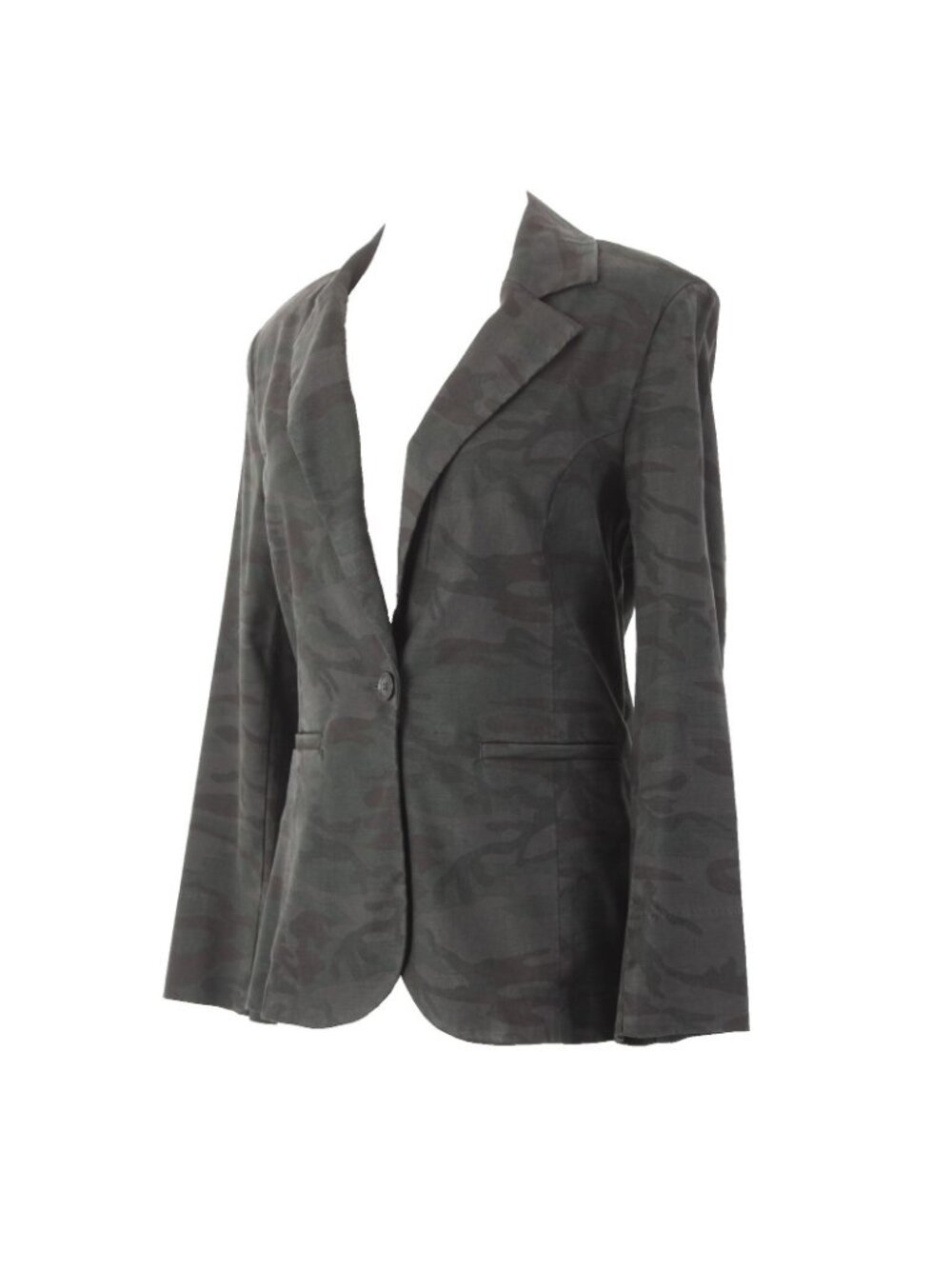 Level 99 Blazer Jacket Sz S Green Black Camo Collared One Button Linen Lyocell - Picture 2 of 9